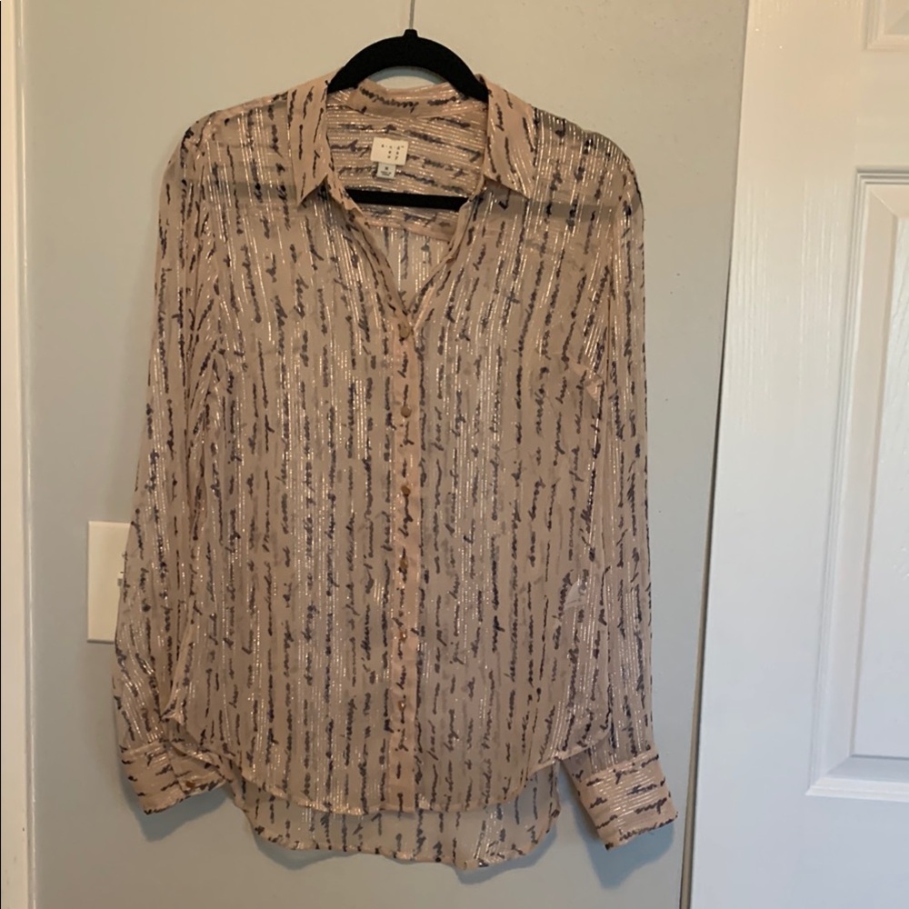 Sheer Script Striped Blouse